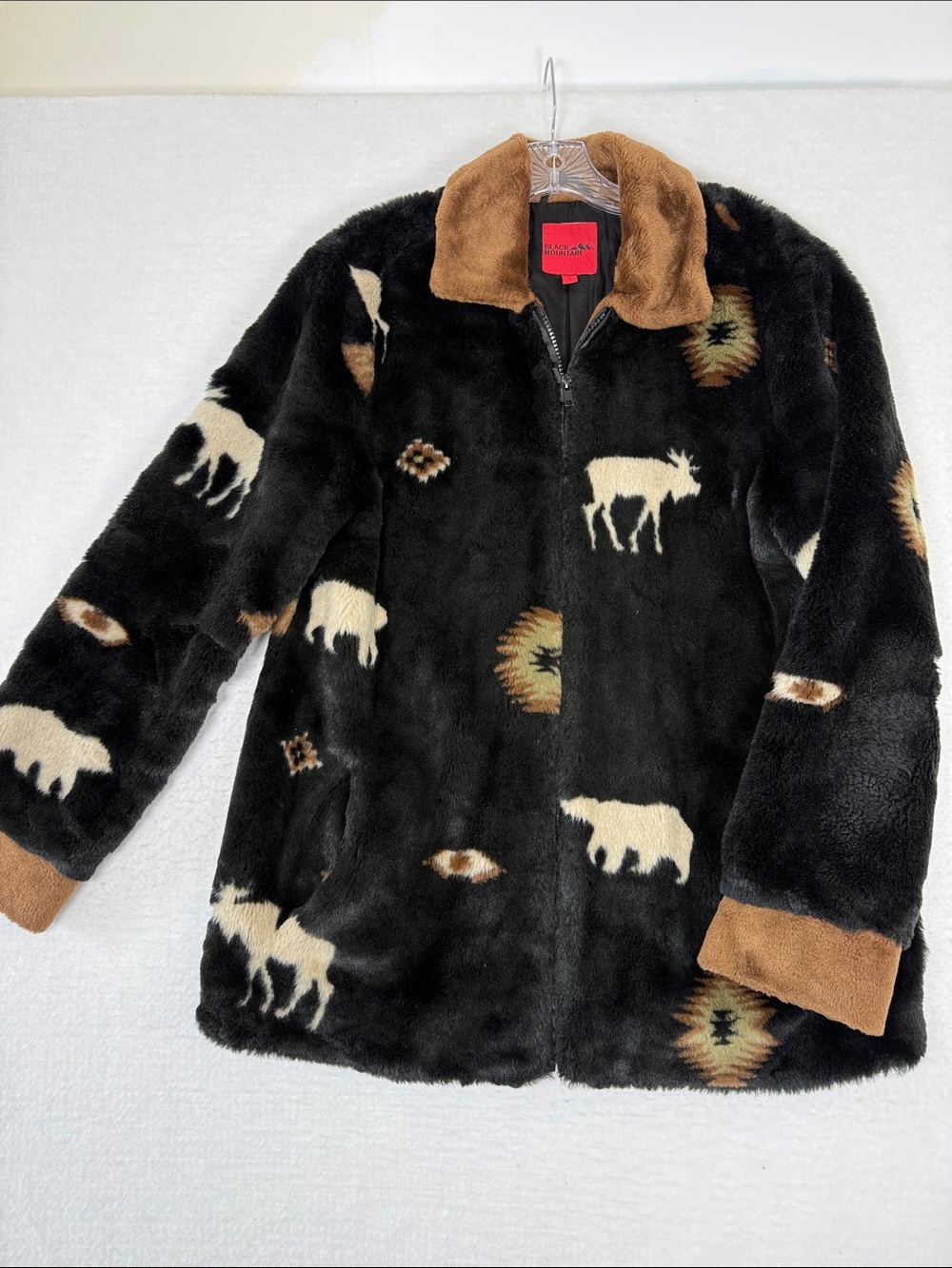 Vintage Black Mountain Rare Western Elk and Bears Fleece Long Sleeve Jacket sz L